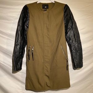 H&M olive and vegan leather trench coat size 4